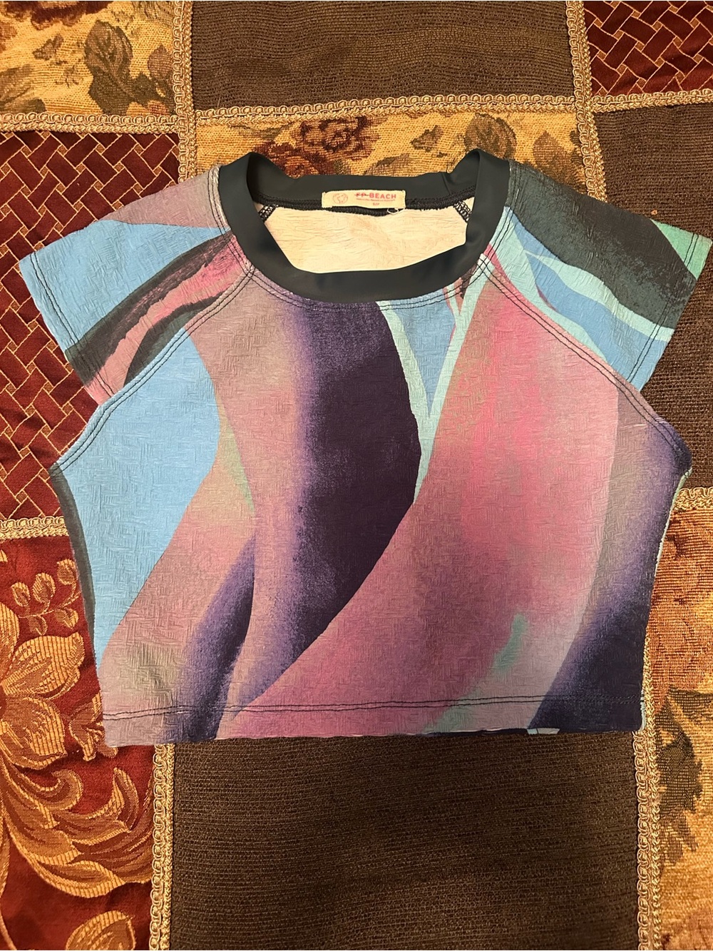 Colorwave Short Sleeve Swim Bikini Top - Multi Pink & Blue